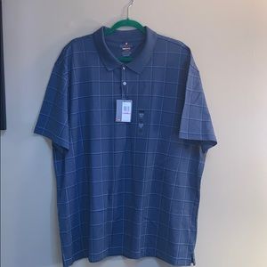 A blue collard shirt